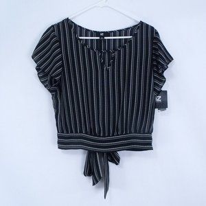 - IZ Byer Black and White Tie Back Top M